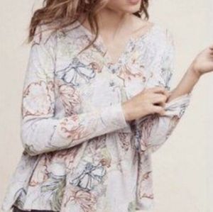 Meadow Rue Anthropologie Peplum Long Sleeve Floral Top Shirt Blouse Size Small